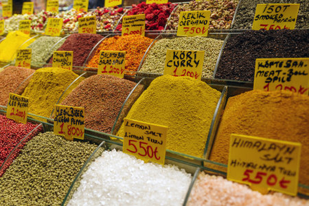 Colorful assorted spices, Spice Market, Istanbul. Turkeyの写真素材