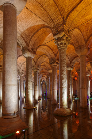 The Basilica Cistern underground in Istanbul, Turkeyの写真素材