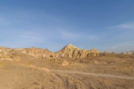 Volcanic rock formations eroded by water in the open air museum in Cappadocia, Anatolia, Turkeyの写真素材