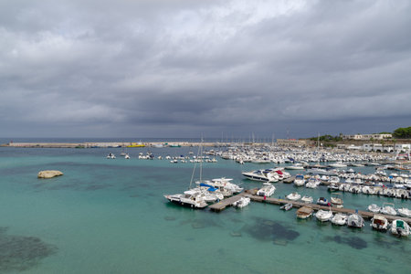 Old town, the small port and the promenade along the seaside, Otranto, Salento, Apulia, Italyの写真素材