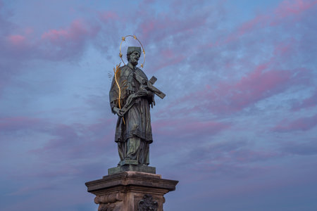 Statue of St. John Nepomuk is the oldest on the Charles Bridge, Prague was created by Jan Brokoffの写真素材