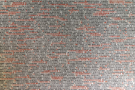 Prague, Czech Republic - 4 November 2025: The memorial to the Jewish Czech victims of the Nazi Holocaust, whose names are written on the walls, Pinkas Synagogue, Jewish Quarter (Josefov), Prague, Czech Republicのeditorial素材