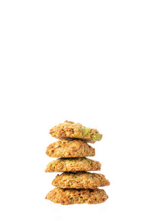 Homemade cookies on a white background. Pyramid of cookies. Cookies on top of each other.の写真素材