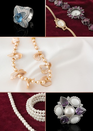 Collage of five jewelry photosの写真素材