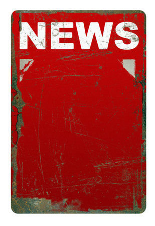 Rusty news sign on whiteの写真素材