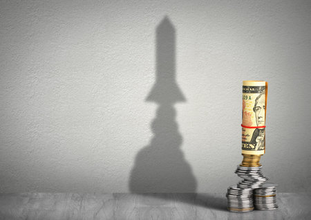 financial growth concept, money with rocket shadow