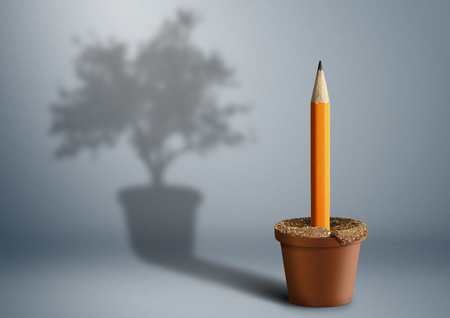 Idea creative concept, pencil growing from potの写真素材