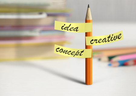 Idea creative concept, pencil with stickers の写真素材