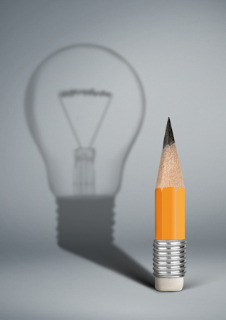 Creative idea concept, pencil with bulb shadowの写真素材