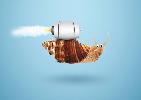 Acceleration speed and success concept, snail with jet の写真素材
