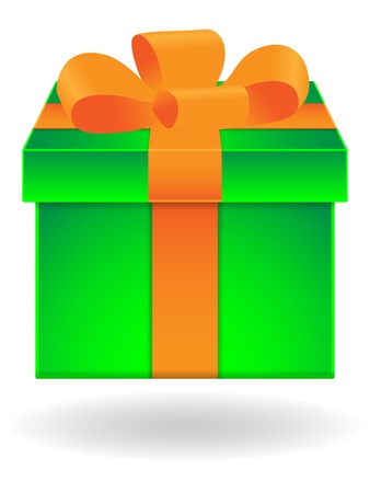 Green gift box with orange ribbon on white backgroundのイラスト素材
