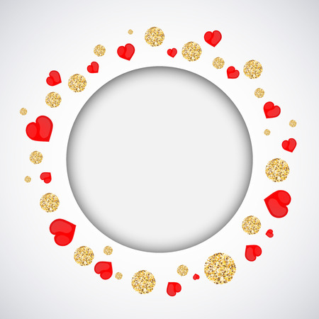 Background with heart and gold glittering circles . Vector illustration.のイラスト素材