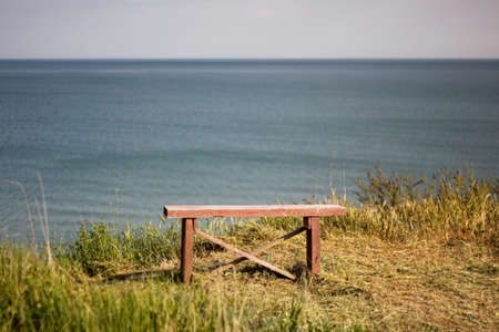 sea view from a bench at the topの写真素材
