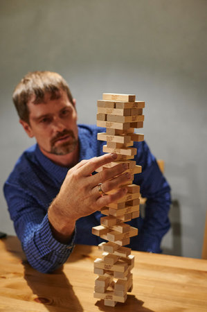 Russia, Krasnodar - June 21 2020: The companys game in jenga.のeditorial素材
