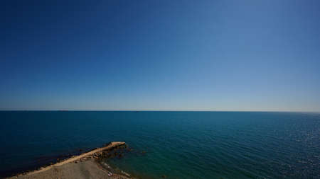 yacht near the black sea coast close-up during the day horizontal photoの写真素材
