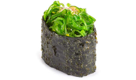 Sushi with Chuka and nut sauce on a white backgroundの写真素材