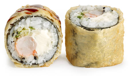 Tempura sushi roll with shrimp, cucumber and cheese Philadelphiaの写真素材
