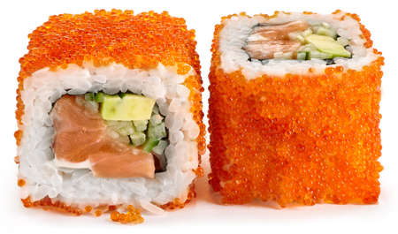 California sushi with salmon cucumber, cheese and avocadoの写真素材