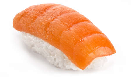 Sushi with salmon on a white backgroundの写真素材