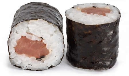 Sushi rolls with tuna on a white backgroundの写真素材