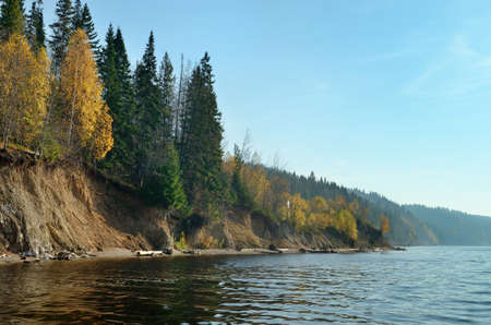 sky forest meadow hills river autumn, fallの写真素材
