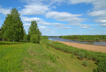 sky clouds forest river Cirrus cloudsの写真素材