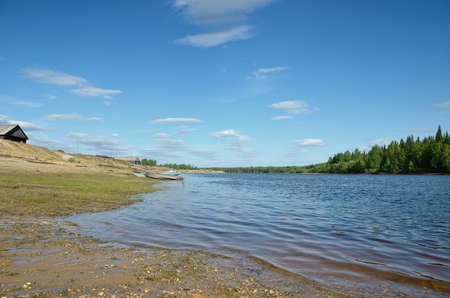 sky clouds forest river Cirrus cloudsの写真素材