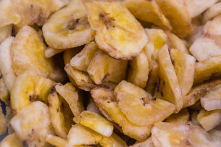 Dried cut sliced banana closeup. Sweets. Foodの写真素材