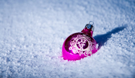 Christmas ball in the snowの写真素材