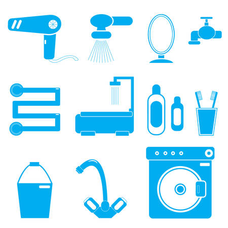 11 icons bathroom blue color on a white backgroundのイラスト素材