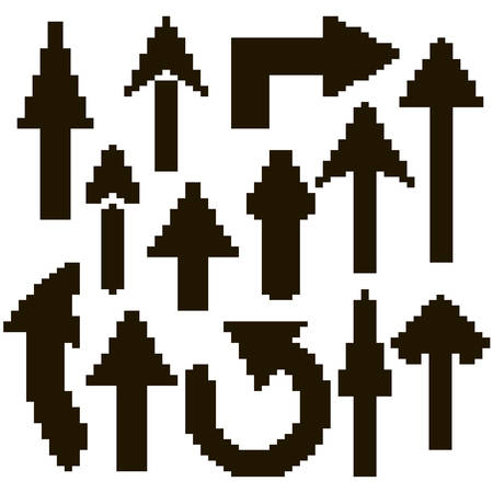 set of black arrows of the pixel on a white backgroundのイラスト素材