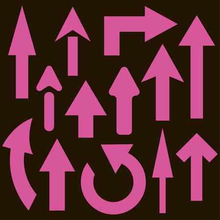 Set of 13 pink arrows on a black backgroundのイラスト素材