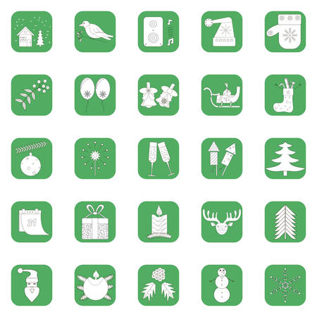 a set of 25 icons of white color on Christmas and New Year, on a white backgroundのイラスト素材