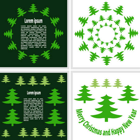 postcards consisting of Christmas trees, on a green and white backgroundのイラスト素材