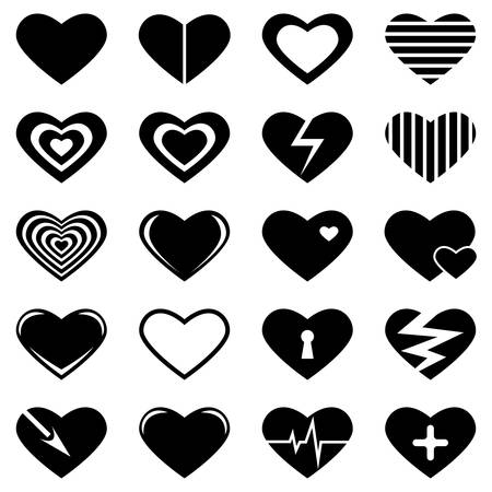 set of black hearts on white backgroundのイラスト素材
