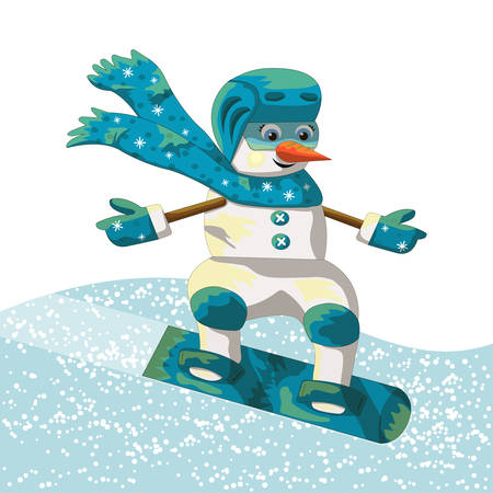 Snowman rolling on a snowboard in the snowのイラスト素材