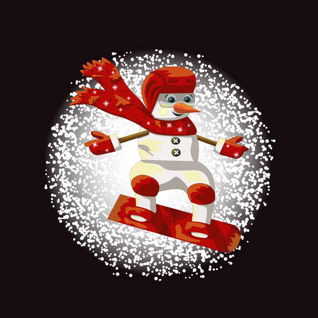 Snowman Snowboarder in red clothes slides on the snowのイラスト素材