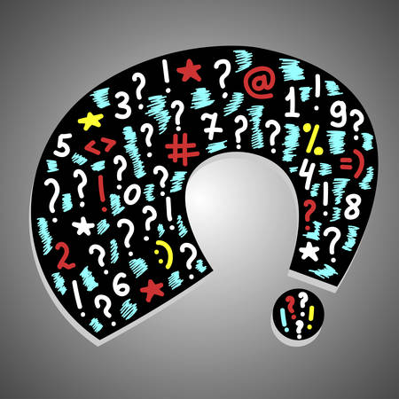 Curved question mark with symbols inside on a gray background のイラスト素材