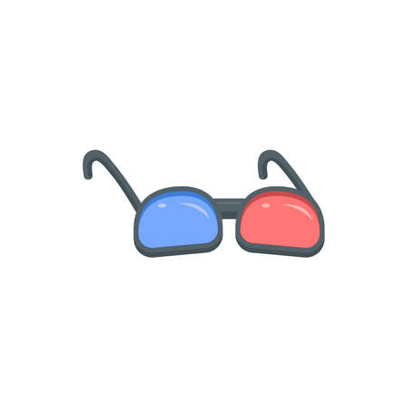 glasses icon with red and blue lenses for 3 D movies on white backgroundのイラスト素材