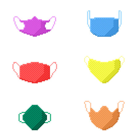 set of colored pixel masks against viruses, vector illustration isolated on white backgroundのイラスト素材