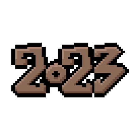 brown pixel lettering 2023, isolated vector illustration on white background