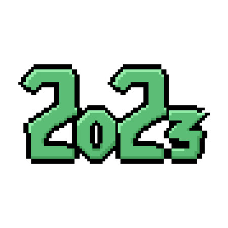green pixel inscription 2023, isolated vector illustration on white backgroundのイラスト素材