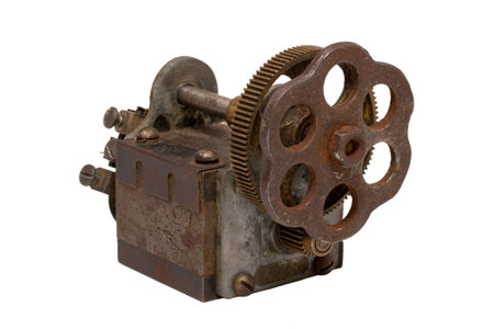 Old rusty mechanism isolated on white backgroundの写真素材