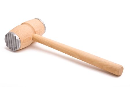 Wooden kitchen mallet isolated on white backgroundの写真素材