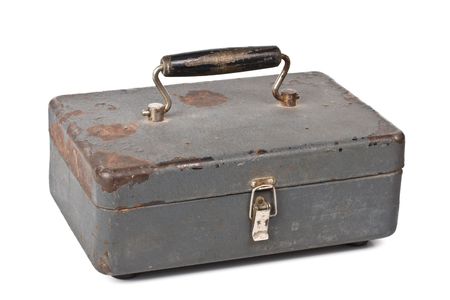 Old metal box isolated on whiteの写真素材