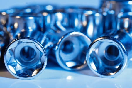 Metal wrench sockets close up - shallow depth of fieldの写真素材