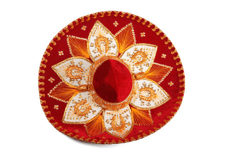 Red sombrero isolated on whitの写真素材