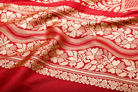Indian sari with pleats clouse up textureの写真素材