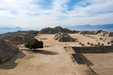 Ancient ruins on plateau Monte Alban in Mexicoの写真素材