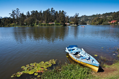 Boat in lake. Kodaikanal, Tamil Nadu, Indiaの写真素材